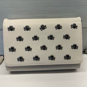 Betsey Johnson Skull Embellished White Crossbody Bag